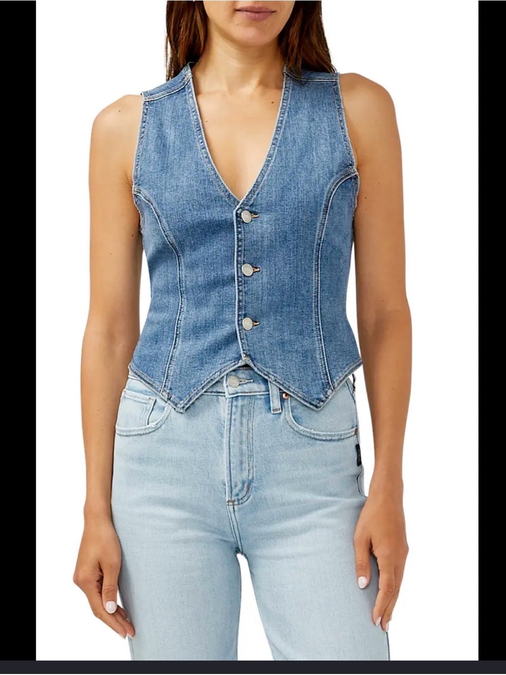 Light Wash Denim Button-Front Vest